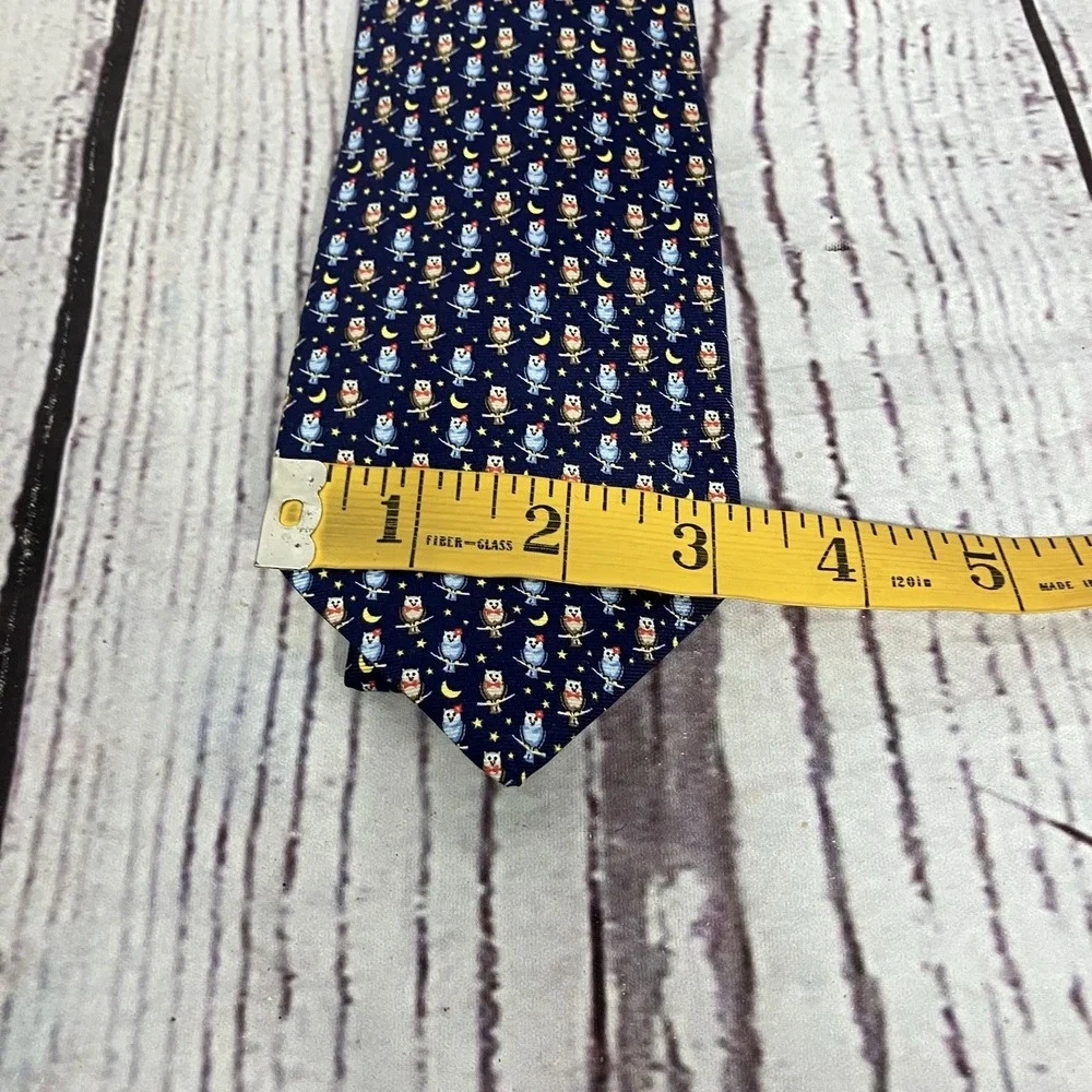 Battistoni Roma Owl Moon Stars‎ Novelty Silk Tie Handmade In Italy Blue